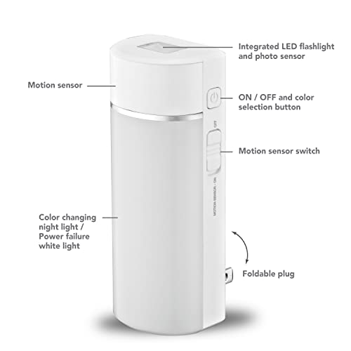 Sunbeam 3-Pack Emergency Power Failure Night Lights, 5-In-1, Multi-Color Led Light, Automatic Dusk To Dawn, Motion Sensor For Bedrooms, Hallways, Black Outs, Foldable Plug Flashlight, Rechargeable #TOP4