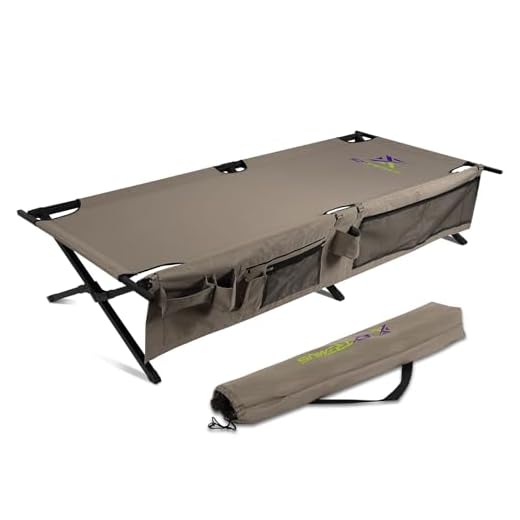 Extremus New Komfort Camp Cot, Folding Camping Cot, Guest Bed, 300 lbs Capacity, Steel Frame, Strong 300D Polyester Surface, Includes Side Storage Organizer, Carry Bag, 75” Long x 35” Wide x 17” Tall