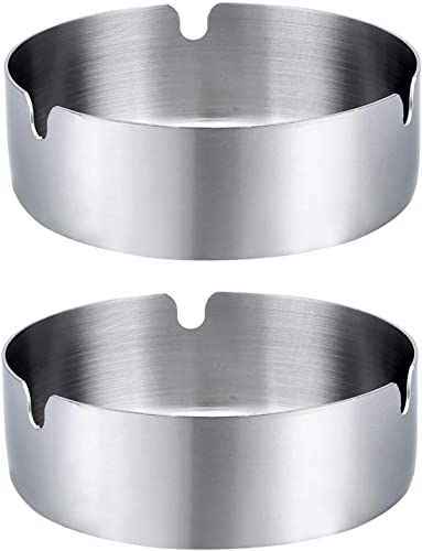 Cenicero de acero inoxidable de 10 cm de diámetro, cenicero redondo para puros, cenicero de viento para el hogar, oficinas, hoteles, restaurantes, interiores y exteriores (2 piezas) Cover
