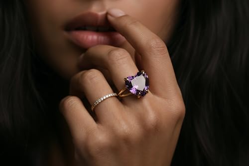 Bague cœur améthyste facettée or rempli haute finition - 4