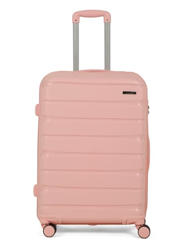 Image of Teakwood MA Trolley Bag, Hard with Zipper Closure, Adjustable Push Button & Cross Side Strap, Number Lock System 360 Degree (Medium, Rose)