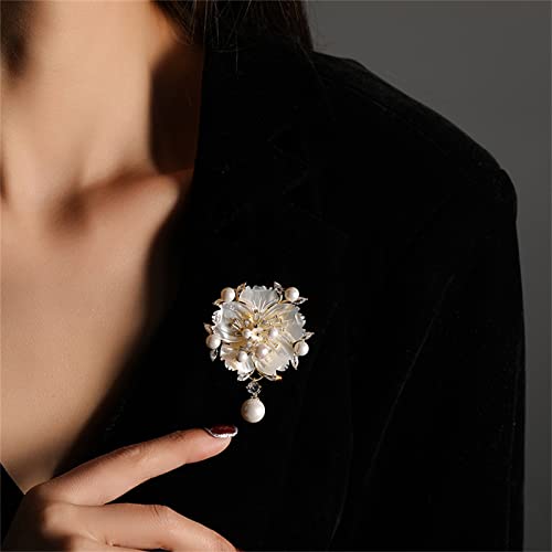 Ailonmei Elegant Pearl Flower Designer Brooch Pins Broches Costume Jewelry For Women Fashion Christmas Gift (Shell Flower) #TOP4