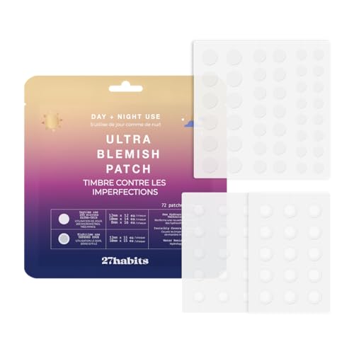 27habits Blemish Patch Day & Night (72 Patches) - Hydrocolloid Spot Patches for Face, Invisible Clear Stickers, Tapered Edge, Korean Skincare