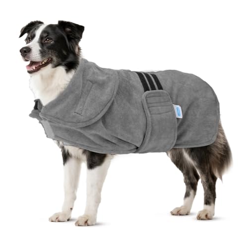 Nobleza Hundebademantel Mikrofaser mit Klettverschluss,Super saugfähig und schnell trocknend,Bademantel für alle Katzen und Hunde,Fünf Größen,Hundehandtuch Weich (L Grau)