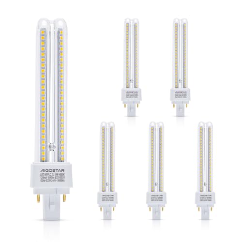 Aigostar Pack de 5 Bombilla PLC 2U, tubo de 15W Maiz G24, Luz Blanco Neutra 4000K, 1540lm, No regulable