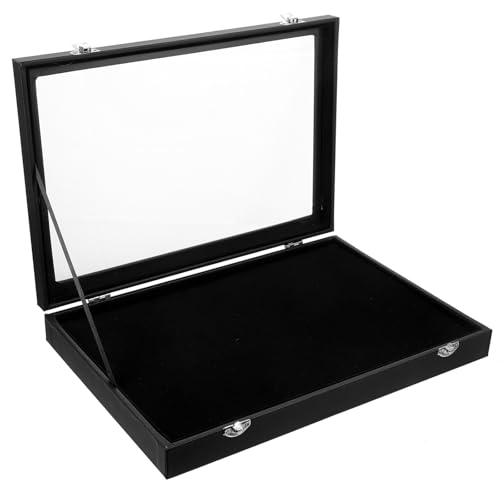 SWETRACE Caja Organizadora para Broches y Pulseras Tapa Transparente, Diseño Ligero de Pu Negro y Madera para Exhibición y Almacenamiento Seguro