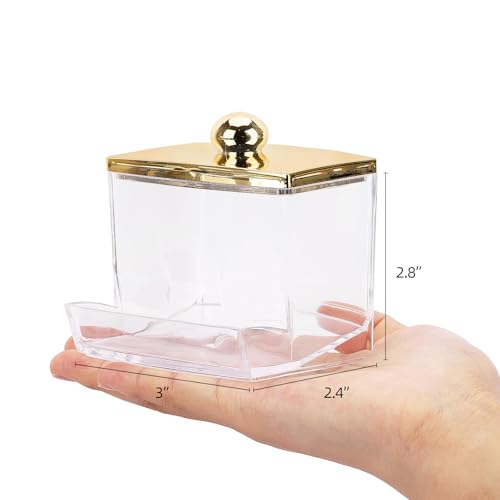 Image of Tbestmax Qtip Holder Dispenser Clear Bathroom Organizer Accessories Decor for Storage-Qtips Cotton Ball Holder - Gold