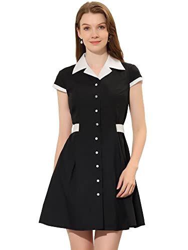 Allegra K Women's Vintage Button Down Shirt Dress Notch Lapel Short Sleeve Belted Office Mini Short Dresses
