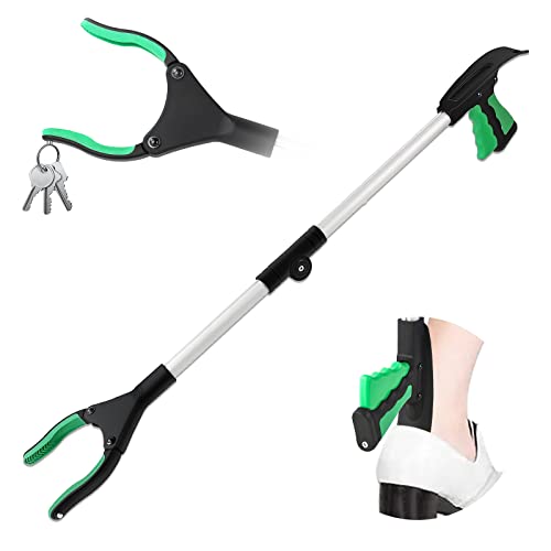 Awsuc Pince de préhension pour Seniors avec Corne Chaussure, Outils de Ramassage Pointe magnétique de 81cm, tête rotative à 90 °, pour ordures/Lancer, Pince à Main (Vert)