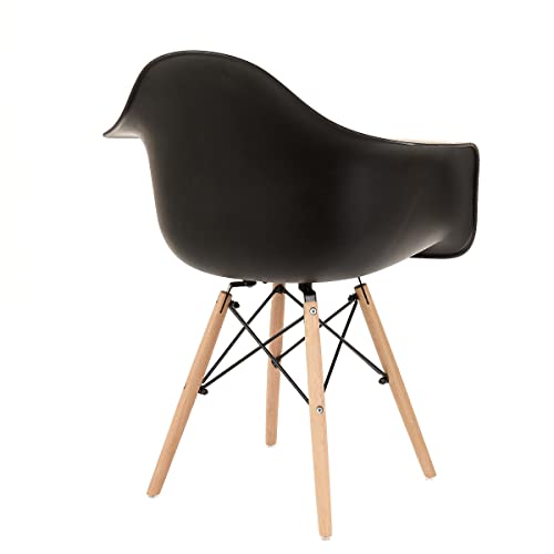 Eames Modern Mid Century Plastic Dining Room, Living Room, Waiting Room Kitchen Armchair With Wooden Legs Set Of 2 (Black) #TOP5