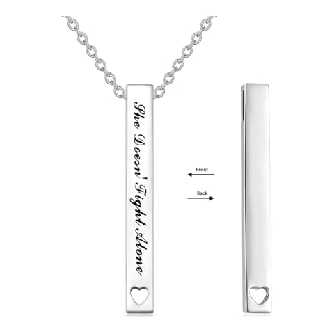 AXELUNA Vertical Bar Necklace Sterling Silver Engraved Message Bar Pendant Inspirational Jewelry Gifts for Women (She Doesn't Fight Alone) Cover