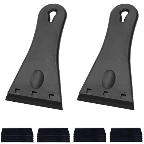2 Sets Glass Scraper Multipurpose Oven Scraper Plastic Scraper Cleaning Tool Set Non-scratch Ceramic Hob Scraper with 20 Spares Replacement for Remove Stains Wallpaper Labels Stickers