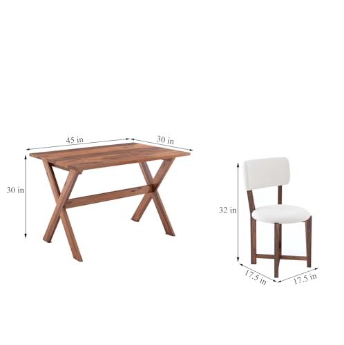 Image of MURALICRAFT Sheesham Wood 45 Inch Dining Table 4 Seater | Four Seater Dinning Table Set with 4 Upholstered Dining Chairs | Table: Criss Cross Design | Chair: Premium Round Edge | Rosewood, Honey