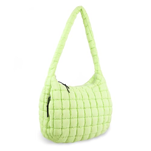 Quilted Puffer Tote Bag for Women,Large Puffer Crossbody Shoulder Lightweight Nylon Hobo Pouch with Zipper,Purse Puffy Quilted Carryall Bag Oversized Padding Tote for Daily Travel(Light Green) by UIXIZQ - Used condition - US$27.02