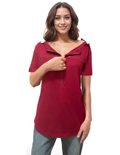 Youdiao Chemo Port Shirts for Women Short Sleeve Post-Surgery Recovery with 2 Side Snaps Dual Zipper Dialysis Cancer Clothing2