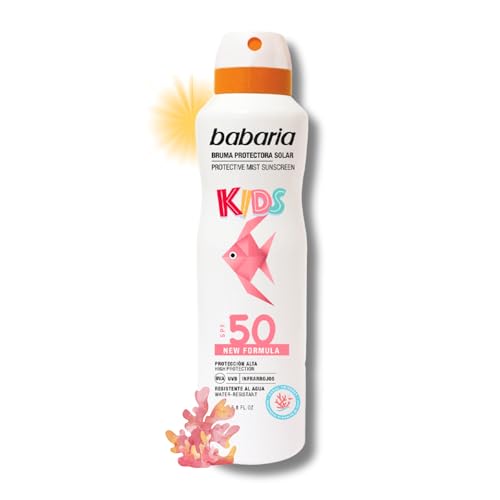Babaria - Bruma Protectora Solar Infantil SPF50 UVA-UVB e Infrarrojos, Propiedades Hidratantes, Contiene Aloe Vera, Resistente al Agua, Vegano, Unisex - 200 ml
