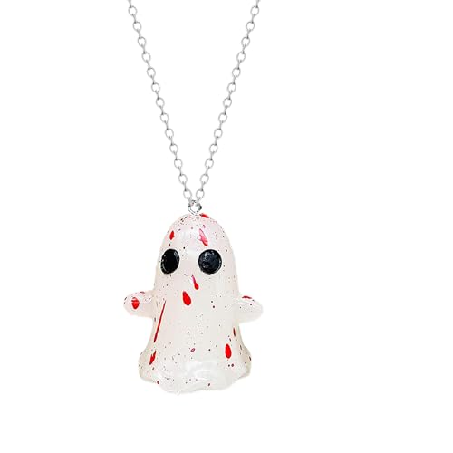 Ghost in a Bottle Necklace and Earrings Set Glow in the Dark Halloween Ghost Charm Jewelry Silver Tone Spooky Pendant Necklace with Matching Drop Earrings for Costume Party Gift