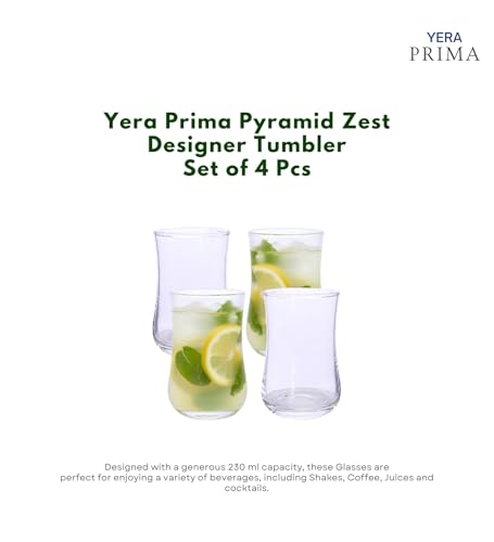 Image of Yera Prima Bonn Zest Designer Tumbler Set of 4, 230 ml Each Transparent | Hot & Cold Drinks, Juice, Cocktail, Milkshake, Smoothie | Ideal for Home, Party, Restaurant, Gifting | Special Occasions