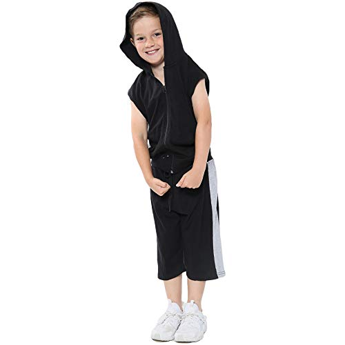 Image of A2Z 4 Kids Girls Boys Hooded Zipper Top Shorts Set Sleeveless - Shorts Set 484 Black Grey 11-12