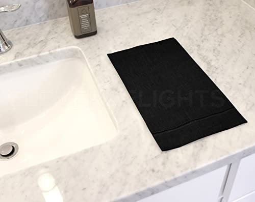 Cleverdelights Black Linen Hemstitched Hand Towels - 6 Pack - 14" X 22" - Fingertip Towel #TOP1