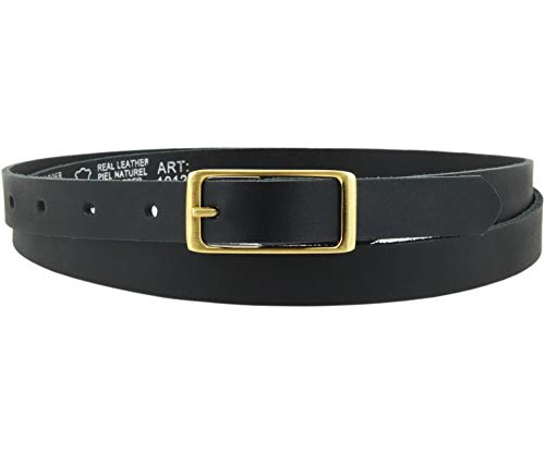 Vascavi - Cinturón de piel auténtica para mujer, hebilla dorada, 2 cm de ancho, cinturón vaquero para mujer, informal, vaquero, estrecho, para negocios, fabricado en Alemania, Negro, 90 cm