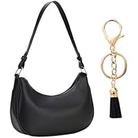 Bolso de Hombro Media Luna con Colgante de Borla, Negro - Bolso