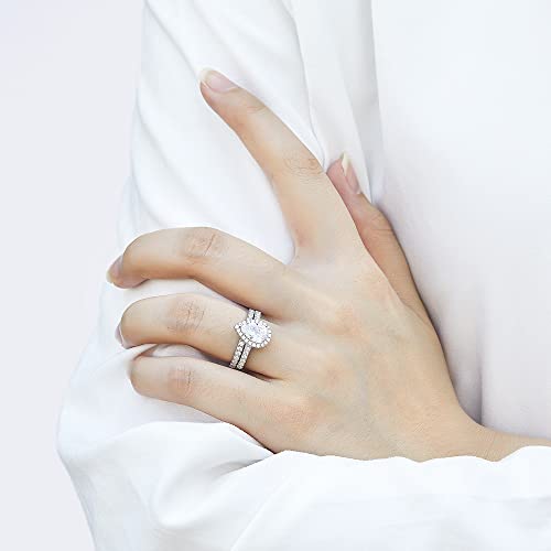 Ringcrown Couple Rings White Gold Plated 925 Sterling Silver Ring Pear 1.5CT AAAAA CZ Women Wedding Ring Sets Men Titanium Steel Ring by Ringcrown - Image 4