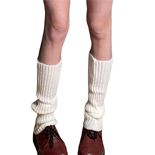 Fernvia Womens Lolita Knit Long Socks Leg Warmers Harajuku Japanese Kawaii Boot Socks Winter Ankle Heap Sock (B-White, One Size) #TOP4