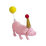 Pig Cake Topper, Realistic Pig Figurine Cake Topper With Birthday Party Hat And Balloon For Boys And Girls Farm Theme Cake Decorations (Pig)