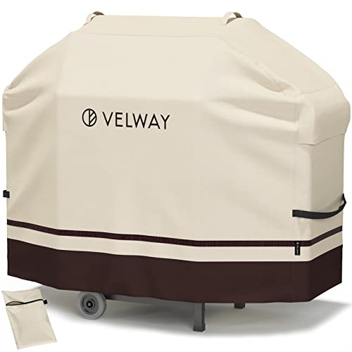 Velway Grillabdeckung, wasserdichte Grillabdeckung mit Lüftungsschlitzen und Griffen, 144,8 cm L x 61 cm B x 116,8 cm H-Beige/Braun Cover