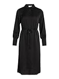 Blusenkleid für Damen, Satin Style, Reverskragen, Gürtel in der Taille, Ballonärmel, Reguläre Passform, endet unterhalb des Knies, durchgehende Knopfleiste