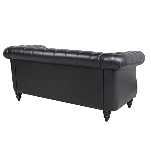 Image of LEVNARY Leather Sofa, Chesterfield Tufted Upholstered 2 Seater Couch, Modern Loveseat Couch Classic Furniture for Living Room Bedroom (Black)