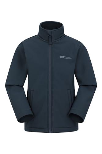 Mountain Warehouse Grasmere Kids Softshell Jacket - Water-resistant Rain Jacket with Chin Guard & Side Pockets, Boys & Girls - Spring Walking, Outdoors & Hiking Navy 13 Years