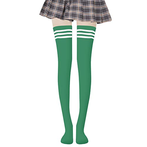 UTTPLL Women's Athlete Striped Over The Knee Socks Socks Long Stockings Thin High Tights Tube Socks Green White