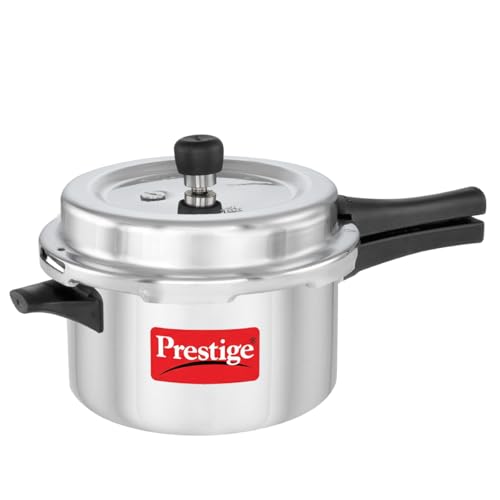Prestige 4 Litre Aluminium Popular Svachh Outerlid Pressure Cooker|Deep Lid for spillage Control|Virgin Aluminium|Gas Compatible|Controlled Gasket Release System|5 years warranty|ISI Certified