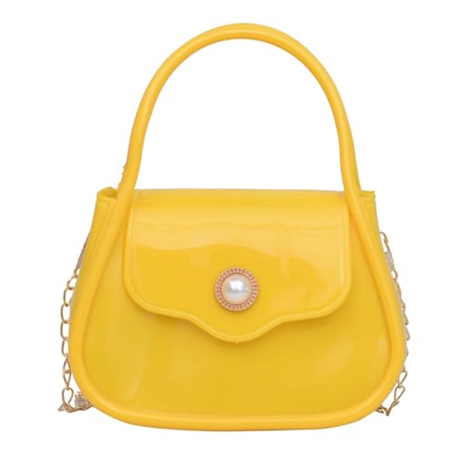 Greabuy Bolsos de hombro para mujer, bolso cruzado de cadena de PVC, bolso pequeño para objetos pequeños, bolso sólido para mujer, bolso de compras para mujer, Amarillo