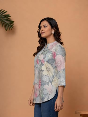 Image of Women's Floral Printed Cotton Kurti Summer Cotton Tunic Top for Girls