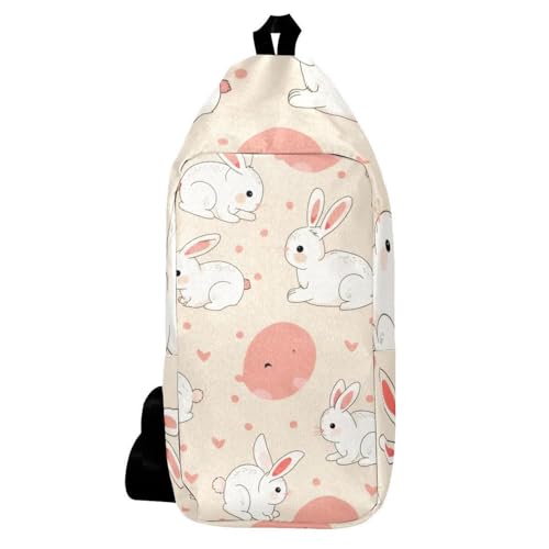 Sac à dos à bandoulière lapin rose pour homme et femme, sacoche multicolore compacte