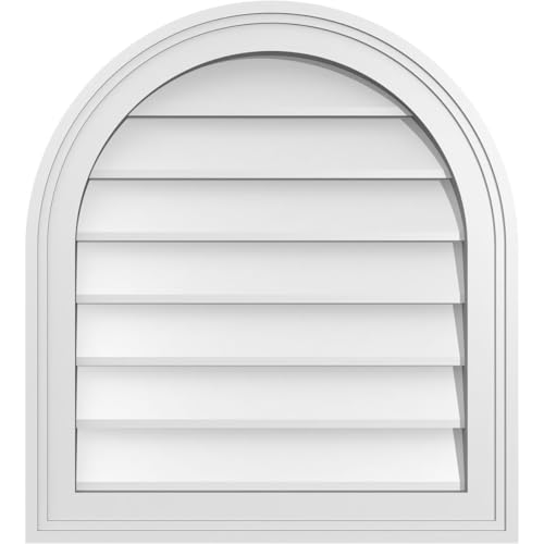 Ekena Millwork GVPRT20X2202SN Round Top Surface Mount PVC Gable Vent, 20"W x 22"H, Factory Primed White