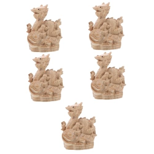 Décoration de table en bois : 5 statues de dragon chinois OUNONA pour maison et bureau