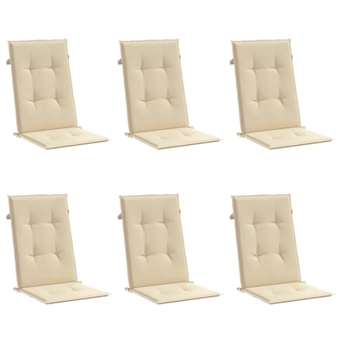 vidaXL Gartenstuhlauflagen für Hochlehner 6 STK., Gartenstühle Sitzauflagen, Sitzkissen Polsterauflagen UV-Beständig, Hochlehner Auflagen, Beige Stoff