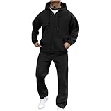 Tracksuit Men Drawstring Waist Zip Up Ribbed Cuffs Casual Fleece Sweatsuits Hoodies and Sweatpants Sets with Pockets Active Lounge Conjunto Deportivo Para Hombre Black L