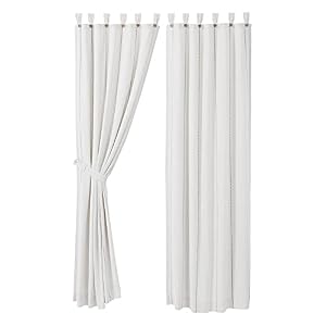 VHC Brands Stitched Burlap Curtain Panel White 84×40 Set of 3