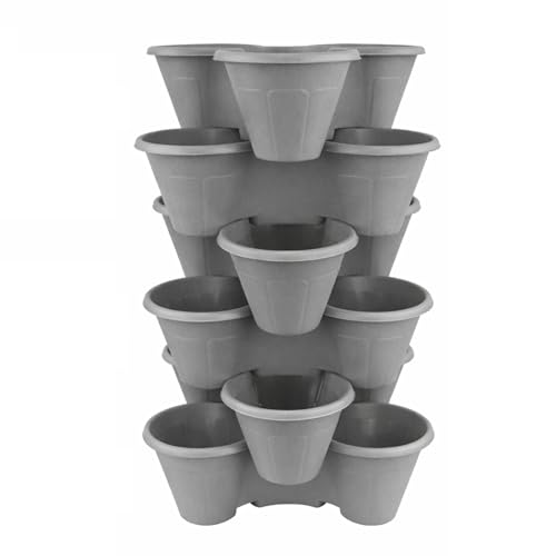 Stackable Strawberry Planter Tiered Vertical Garden Pots for Herbs Flowers & Vegetables Space-Saving Planter for Patio Balcony & Garden Indoor & Outdoor | 1 3 or 6-Tier (6x Grey)