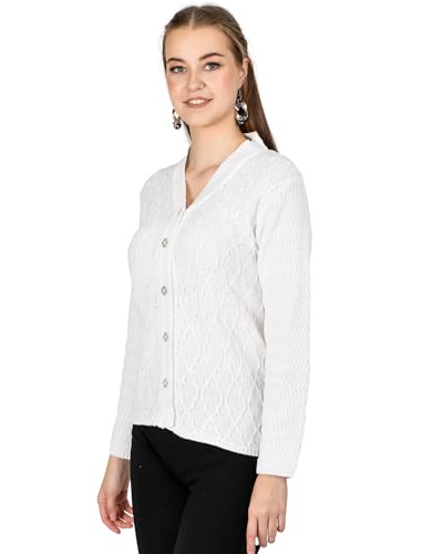 Image of Lady Willington Women Woolen V-Neck Self Design Cardigan Heavy Daffodil Fabric Cardigan Winter Wear Pure Wool Cardigans for Women Sweaters Long Cotty Fully Warm Cardigan Free Sizes