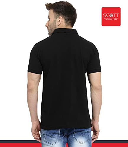 Image of Scott International Men's Organic Cotton Regular Fit Polo T-Shirt (Plain Black, 3XL)