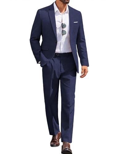 Coofandy Herrenanzüge, Klassische Passform, 2-teiliges Anzug-Set, EIN-Knopf-Anzug, lässiger Blazer, Hochzeit, Business-Anzug, Dunkelblau, L