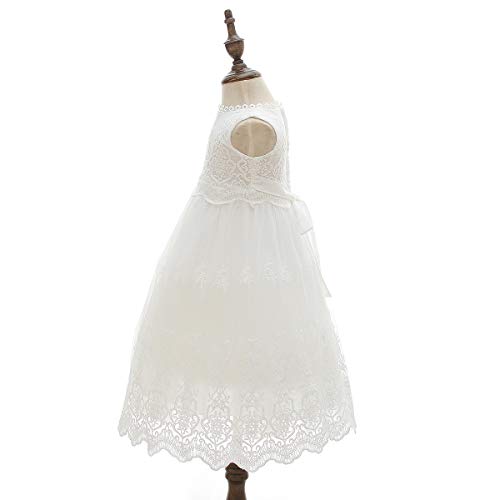 Slowera Baby Girls White Lace Dress Christening Baptism Gowns and Bonnet (Style2, 6-12 Months) - Thumbnail 4