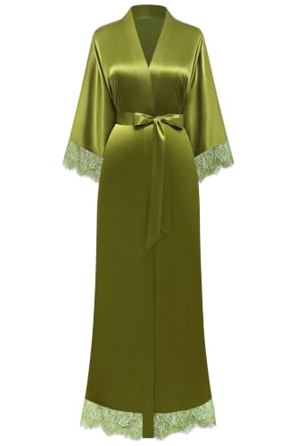 Image of BABEYOND Satin Kimono Robes for Women with Lace Trim Wedding Bridesmaid