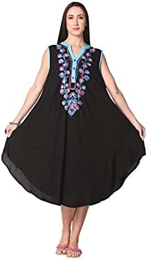 Womens Summer Umbrella Dress Sleeveless Dress Beach Cover Free Size with V-Neck Emb Design